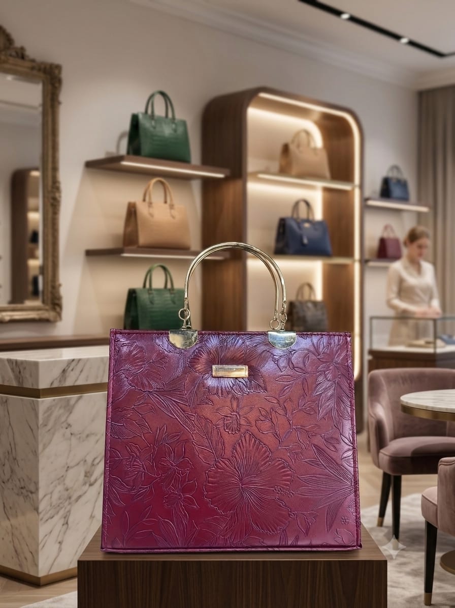 Flora Floral-Embossed Metallic Top-Handle Tote —   handbag by HandbagsAvenue